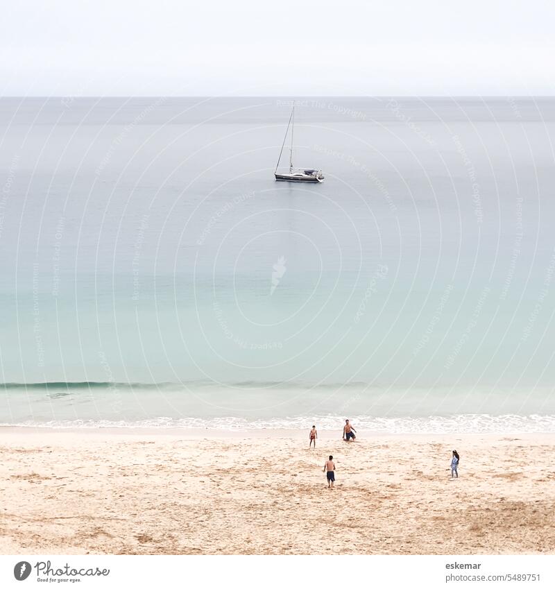 Beach near Morro Jable, Fuerteventura, Spain Ocean vacation Europe Island Copy Space people boat Sailboat square Small small small humans holidays Sandy beach