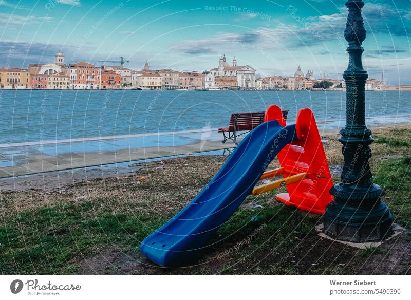 Children slide in Venice Venezia Water Lagoon Architecture Playground still life Town Ocean Renaissance Autumn silent Loneliness Tourism Italy Europe Channel