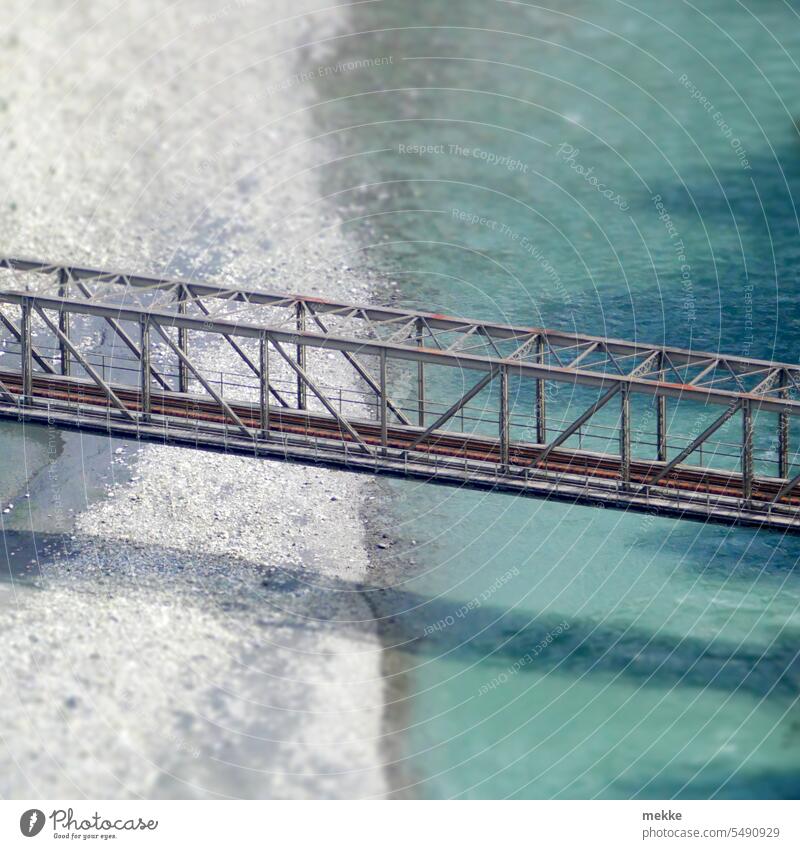 Empty bridge waiting for traveling guests Bridge River Valley Track Bridge railing Traffic infrastructure Railroad Steel bridge Railway bridge Rhine