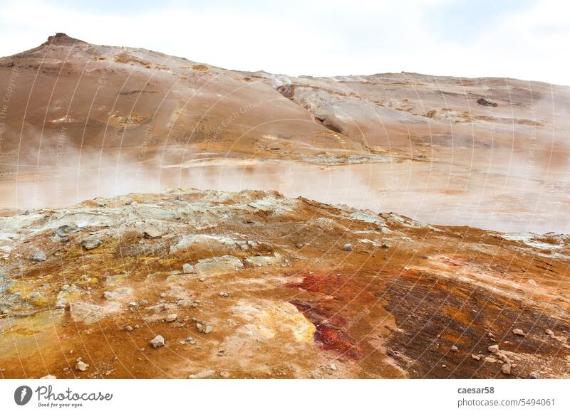 Life-hostile volcanic landscape of Namaskard mud steam red geology iceland colorful nature sulfur colourful mist namaskard thermal eruption volcano energy fume