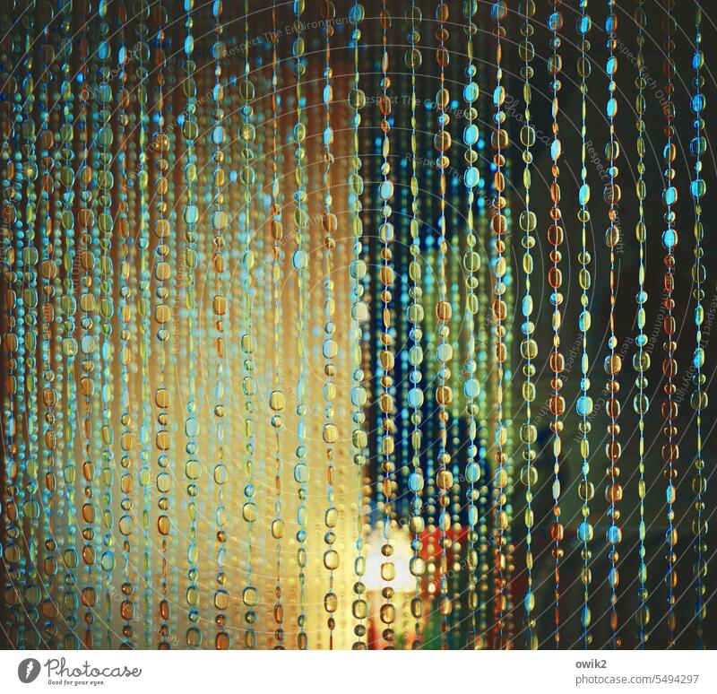 Glass curtain Drape Decoration rubbish tand Glass bead Glittering Hang Many Multicoloured Retro Pattern Interior shot Long shot Artificial light Deserted