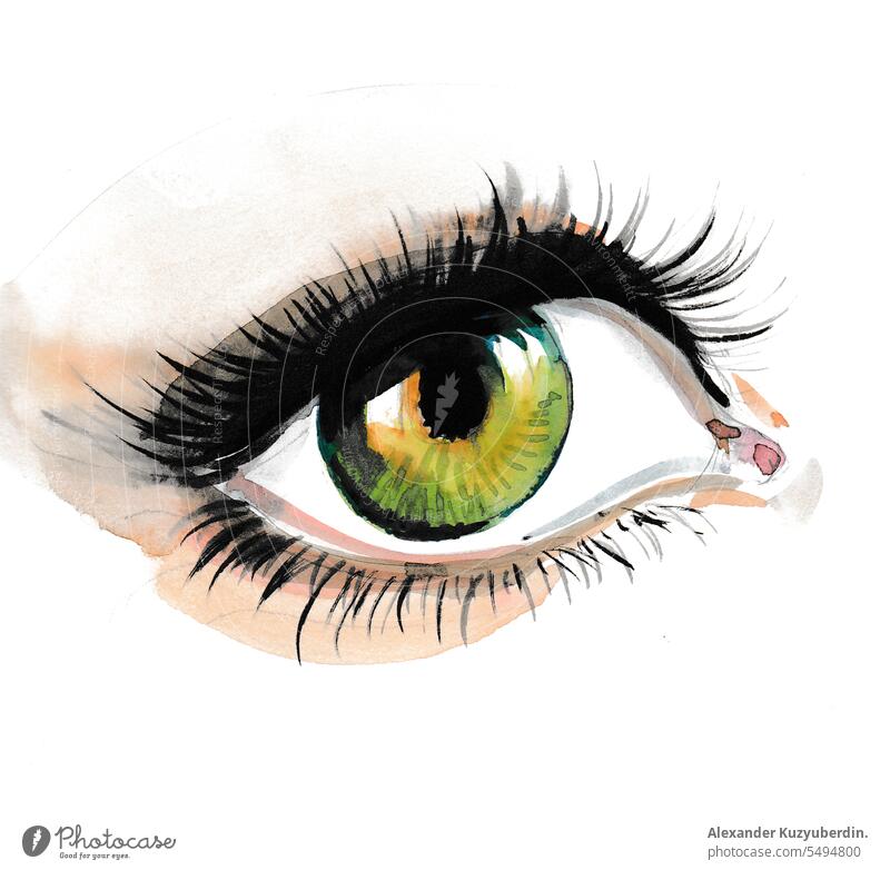 Watercolor green eye artwork background beautiful beauty blue design eyebrow eyelash fashion girl graphic human illustration look painting people pupil