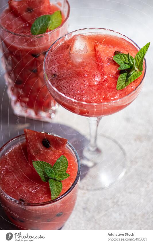 Margarita cocktail with watermelon smoothie mint glass drink beverage fresh delicious refreshment organic healthy mix tasty garnish vitamin margarita ingredient