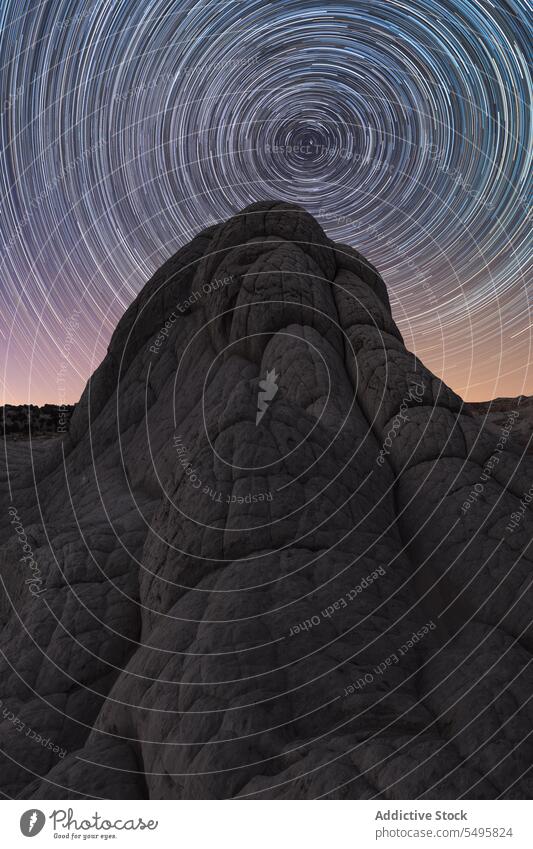 Rocky formations in canyon under starry sky rocky night landscape nature environment Vermilion Cliffs usa mountain Arizona massive picturesque scenic cliff