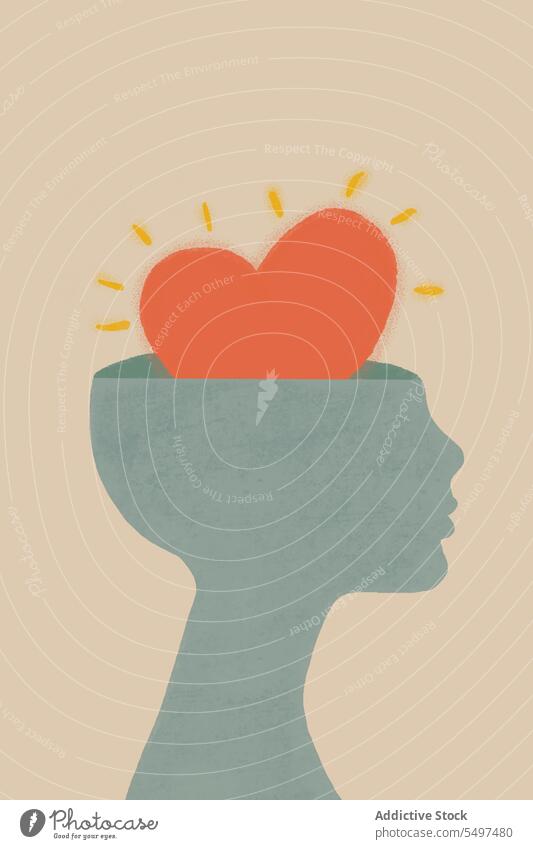 Concept of mental health of human open head and heart against gray wall concept mind human face illustration love silhouette confuse background health care