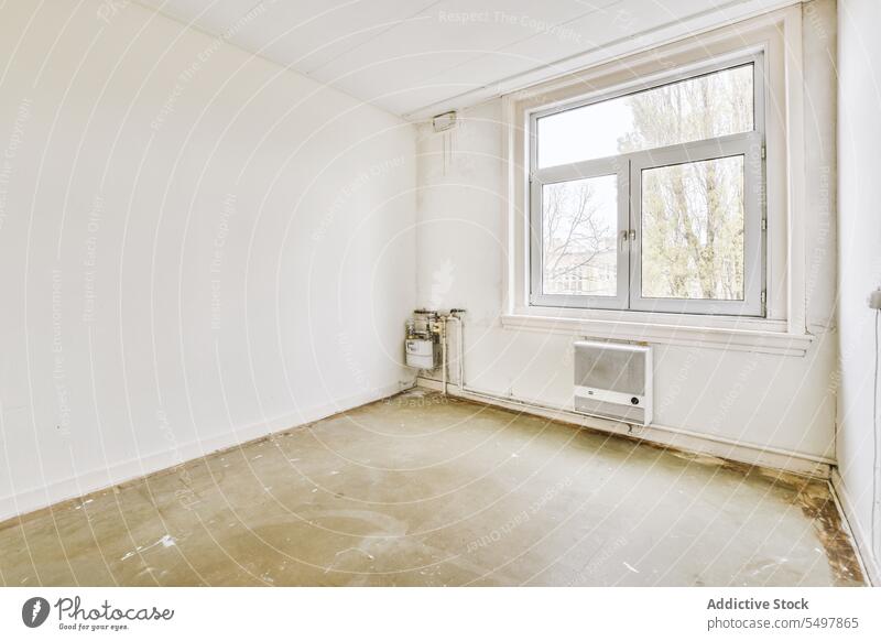 Empty room with window and radiator home wall light empty relocate apartment interior domestic flat house simple minimal detail design plastic dwell residential