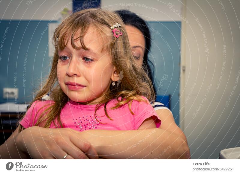 Frightened sweet little girl at dentist, dental care Care Caucasian Check Checkup Child Childhood Clinic Cry Dental Dentist Dentistry Doctor Examination