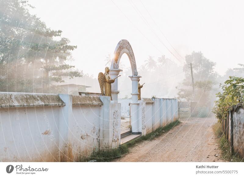 entrance of a cemetery early in the morning Cemetery Death Religion and faith Transience Deserted Sadness Grief Belief Exterior shot Tomb Funeral Pain Stone