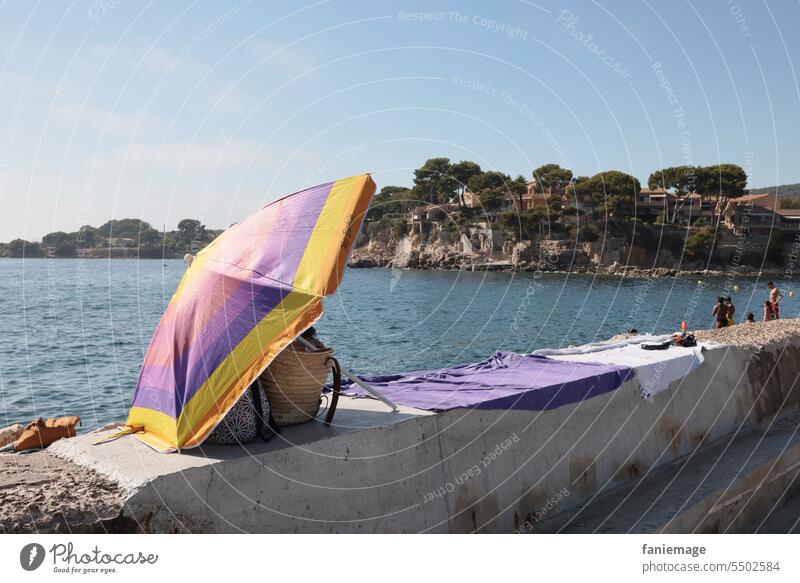 purple mood in Bandol Umbrellas & Shades Sunshade Beach bandol Provence Cote d'Azur France Southern France Striped Ocean Accessory stylish relax Bathroom