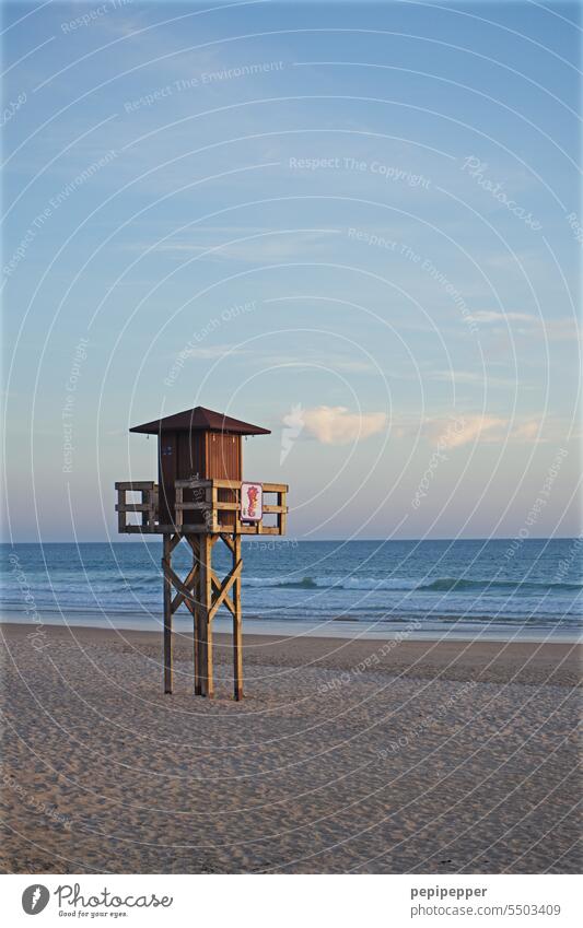 lifeguard tower Lifeguard high seat lifeboat tower Vacation & Travel lifeguard cottage Lifeguard house Ocean Beach Water Summer coast Sand Sky Relaxation