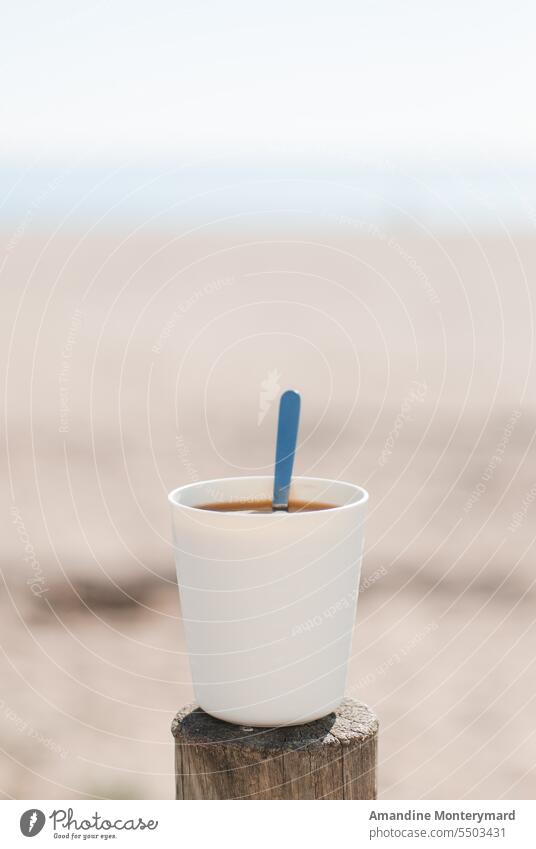 coffee by the sea Coffee cup Coffee break Coffee mug seaside relaxing slow movement Slowly slow life slow living good day Beach peaceful quiet Still Life