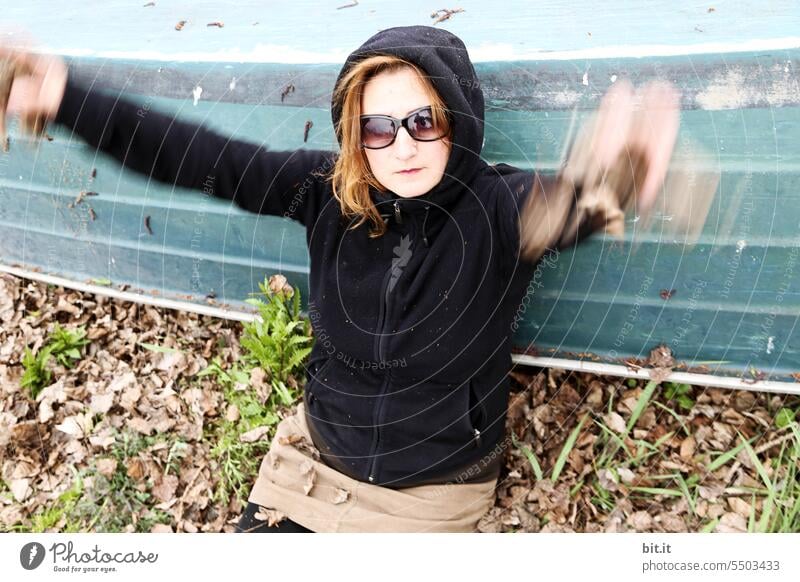 Autumn beckons. Woman Young woman portrait Feminine Human being Autumnal leaves Nature Autumn leaves Early fall foliage Seasons Leaf boat Environment