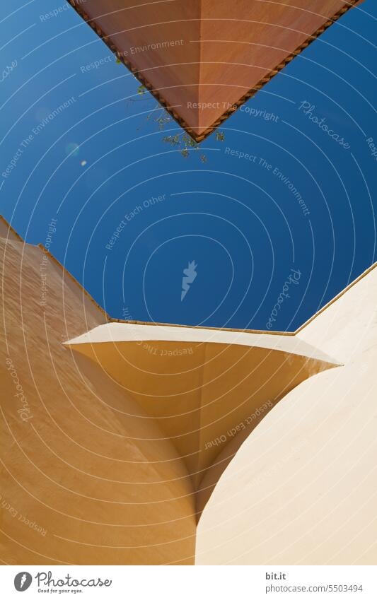 ¥ Roofs and sky from the frog's perspective... roofs Above Sky Worm's-eye view from below Morocco dazzle spots Blue Geometry geometric Town