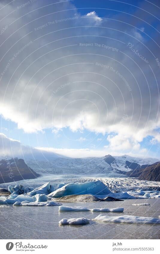 Glacier and lake with ice floes Iceland Ice floe Ice sheet ice melting Iceberg Blue Glacier ice Glacial melt Lake Lakes Climate Climate change