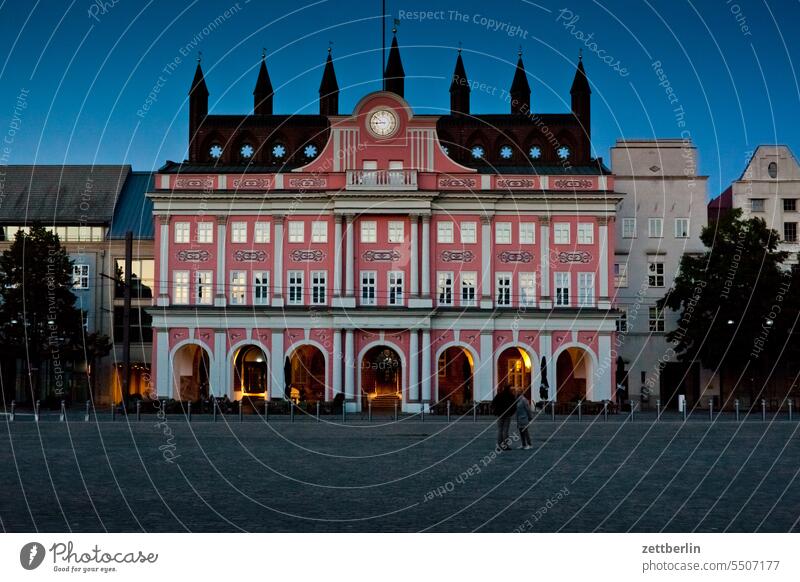 Rostock City Hall in the evening Old town Manmade structures Pedestrian precinct Building Hanseatic League Hanseatic City Historic Mecklenburg meckpomm