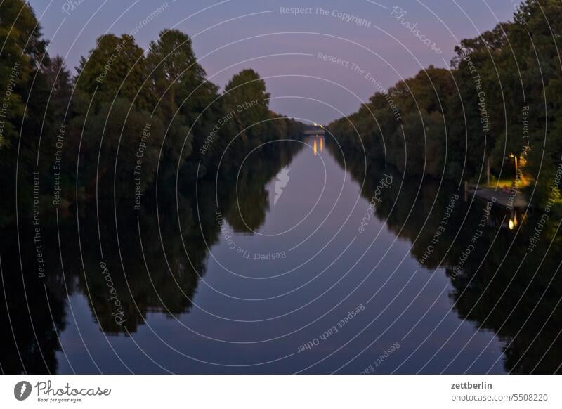 Hohenzollern canal in the evening Evening evening sky altocumulus Menacing Dark Twilight somber colour spectrum Closing time Worm's-eye view