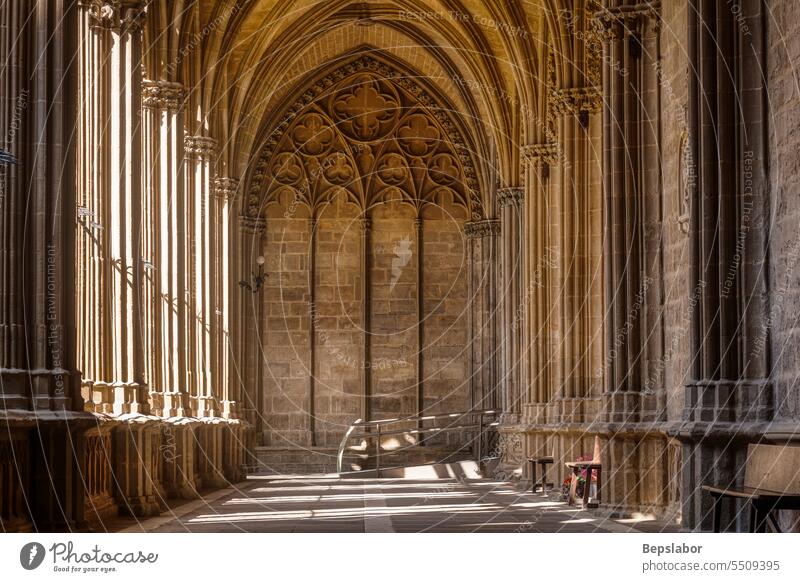 The cloister of St Mary's Cathedral, Pamplona religion gothic arch navarre pamplona column spain traver colonnade spanish catholic pray grave virgin worship