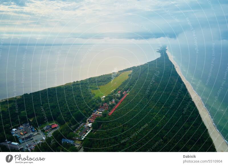 Aerial view of Baltic sea coast on Hel peninsula baltic aerial town jastarnia beach landscape poland nature seashore travel water sky summer vacation hel