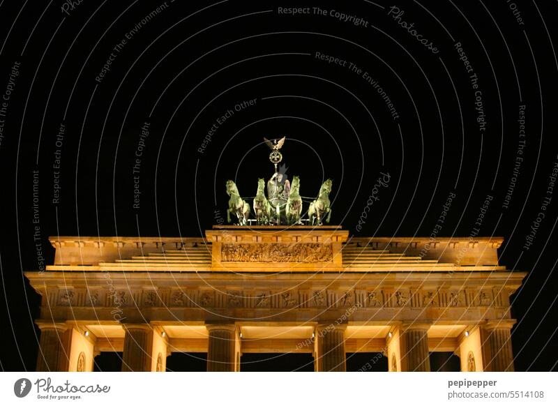 Quadriga, Brandenburg Gate by night Landmark Berlin Capital city Tourist Attraction Germany Historic Monument Pariser Platz Downtown Berlin Famousness