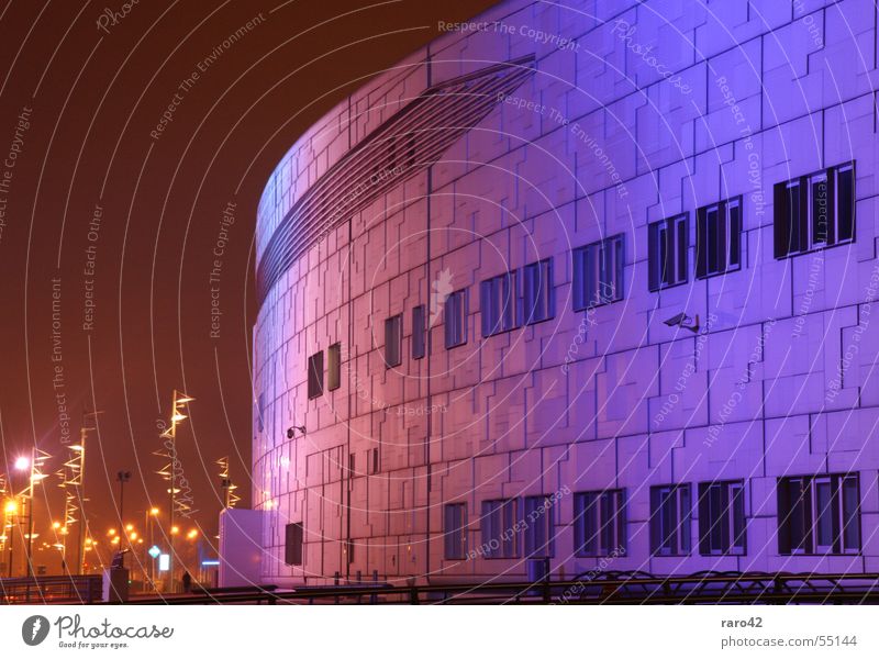 million grave Bremen Gröpelingen Building Beautiful Light Multicoloured Lamp Night Night shot Long exposure Exterior shot spacecenter spacey purple to white