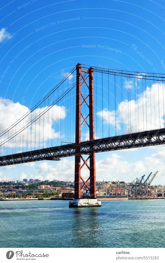 Ponte 25 de Abril Bridge ponte 25 de abril Tejo Lisbon Portugal Suspension bridge Red Vacation & Travel Tourism Tejo Bridge River