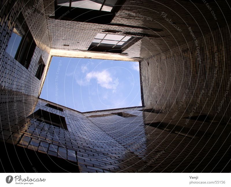 let the light in... Clouds House (Residential Structure) Building Window Light Well of light Old building Exit route Vantage point Hallway Sky Blue