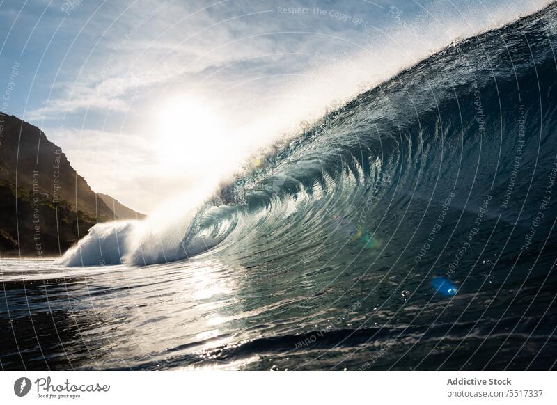 Stormy sea wave with foamy splash surf ocean roll storm crash marine water motion energy seascape wavy aqua turquoise stormy nature blue weather power scenic