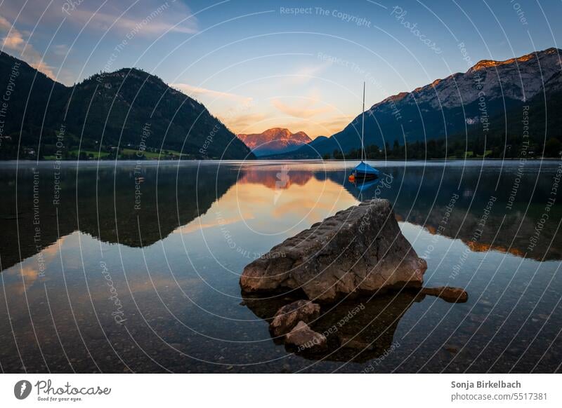 Morning silence at the Grundlsee Lake Grundlsee Austria silent tranquillity reflection Reflection Water Nature Calm Landscape Exterior shot Idyll Deserted