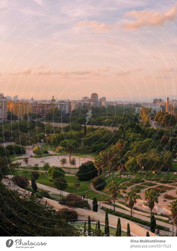 Turia park in Valencia at sunset with pink sky valencia turia green Spain city travel spain tourism sunny lifestyle outdoors urban green capital forbs best