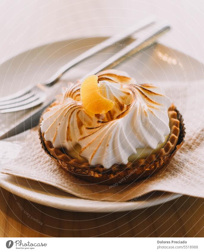 Lemon pie tartlet in a luxury Mediterranean cafe background baked breakfast cake cheesecake citron citrus cooking cream crust cuisine culinary delicious dessert