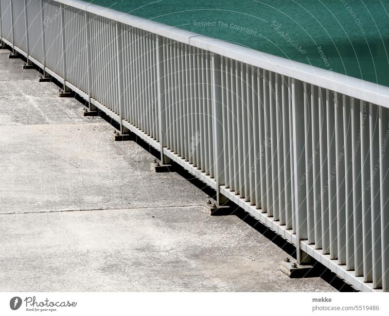 Helpful | Railing protects against water walkway rail Bridge Steel construction Iron walkable Unafraid of heights Water Bridge railing Metal Stripe River