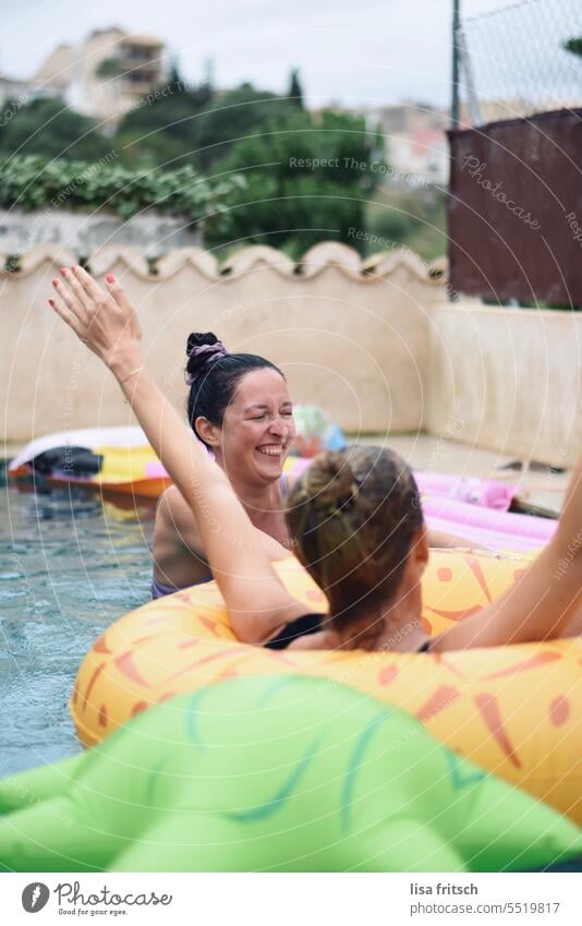 AND ANOTHER ROUND - BATHING FUN pool pool party Vacation & Travel Summer Refreshment Joy Wet girlfriends Summer vacation Exterior shot Relaxation bathing fun