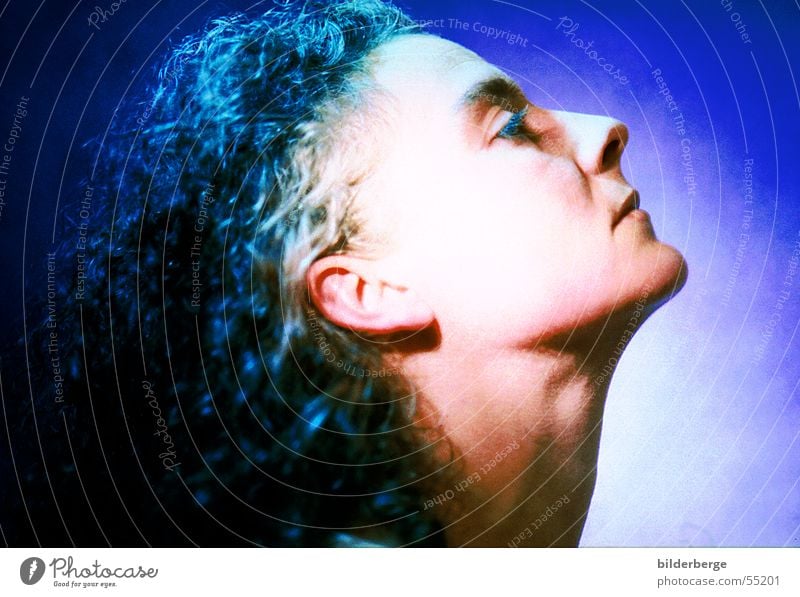 Woman in blue Lighting Listening Senses Blue Hair and hairstyles Ear Neck Eyes Nose