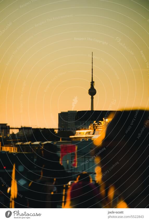 Parade with the TV tower as a landmark in the background Berlin TV Tower evening light Landmark Capital city Panorama (View) Silhouette Sunlight Sunset Summer