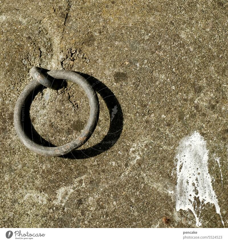 helpful | lifebuoy Wall (barrier) Ring blob Rust dirt Hold Wall (building) Old Transience Derelict Metal Dirty Detail Gloomy bird droppings