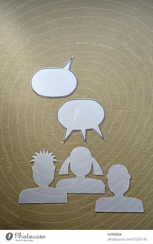 Pictogram conversation speech bubbles Speech bubbles talk Listening Boy (child) Child Girl Man Woman Silhouette plaits Beige Brown segregated background Empty