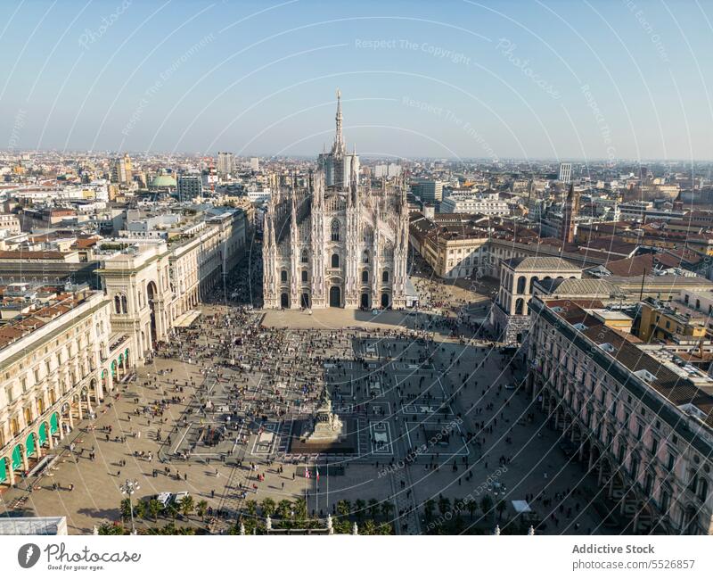 City with famous aged cathedral in sunshine cityscape basilica catholic landmark sightseeing milan tourism travel historic italy architecture attract sky