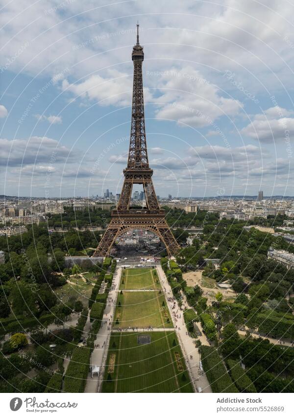 Famous Eiffel tower on cloudy day eiffel tower cityscape paris landmark sightseeing river tourism travel attract destination famous visit skyline blue sky