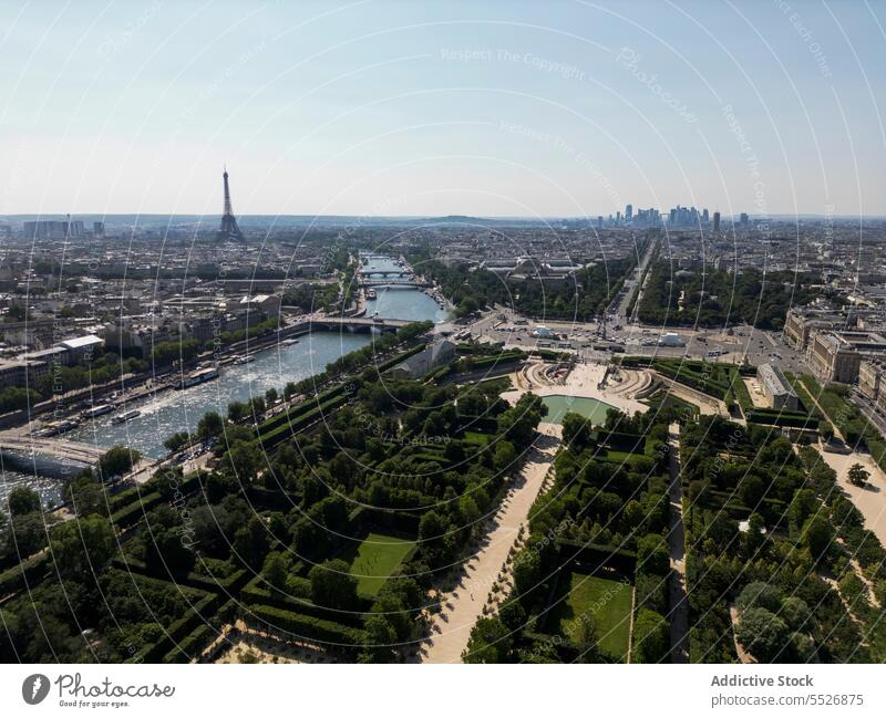 Cityscape of Paris with Field of Mars champ de mars cityscape eiffel tower paris landmark sightseeing field of mars tourism travel destination attract building