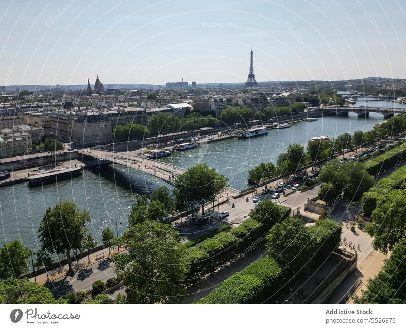 Picturesque cityscape with bridge over river in sunlight eiffel tower paris landmark sightseeing tourism travel alexandre iii bridge attract destination