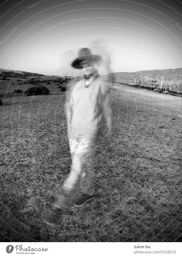 Aesthetic black and white movement blurry picture Aesthetics Art artistic aesthetic Black & white photo Movement Blur pose stylish Model Hat Fashion