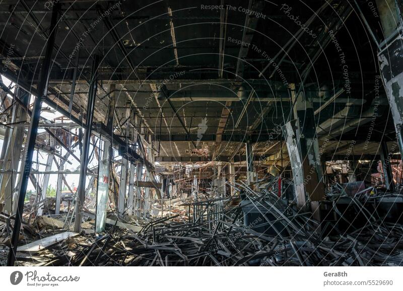 destroyed and burned houses in the city during the war in Ukraine Donetsk Kherson Lugansk Mariupol Russia abandon abandoned attack blown up bombardment broken