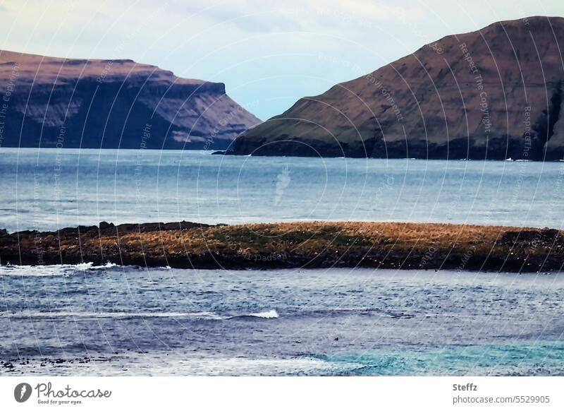 View from the shore in the southwest of the Faroe Island Streymoy färöer Faroe Islands Kirkjubøur Strømø Atlantic Ocean Sheep Islands North Atlantic