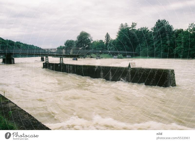 Flood - Isar - Munich Deluge River Climate change Storm cataclysm Destruction Water Environment Weather flood disaster Wet Exterior shot Bad weather Rain