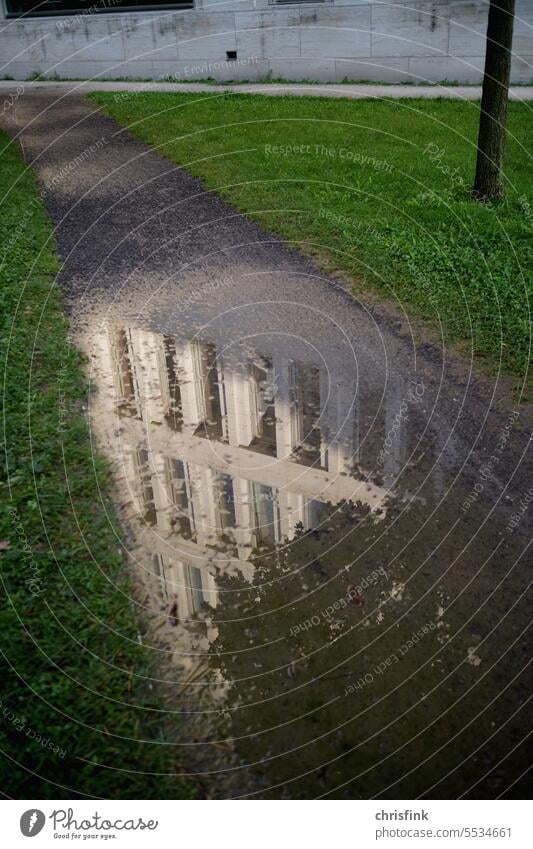 House facade reflected in puddle House (Residential Structure) Facade Puddle reflection Water Reflection Building Exterior shot Architecture Window Colour photo