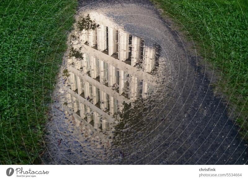 House facade reflected in puddle House (Residential Structure) Facade Puddle reflection Water Reflection Building Exterior shot Architecture Window Colour photo