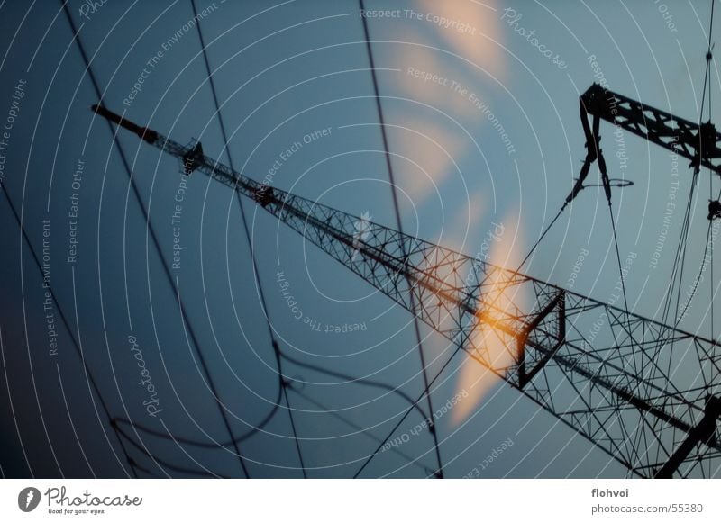 drive by Dark Night Electricity pylon Transmission lines reflection Energy industry