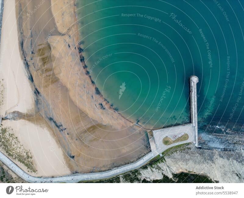 Drone shot of Basque coast in tropical country beach rocky sea shore summer landscape vacation water ocean nature seashore coastline seaside seascape scenery