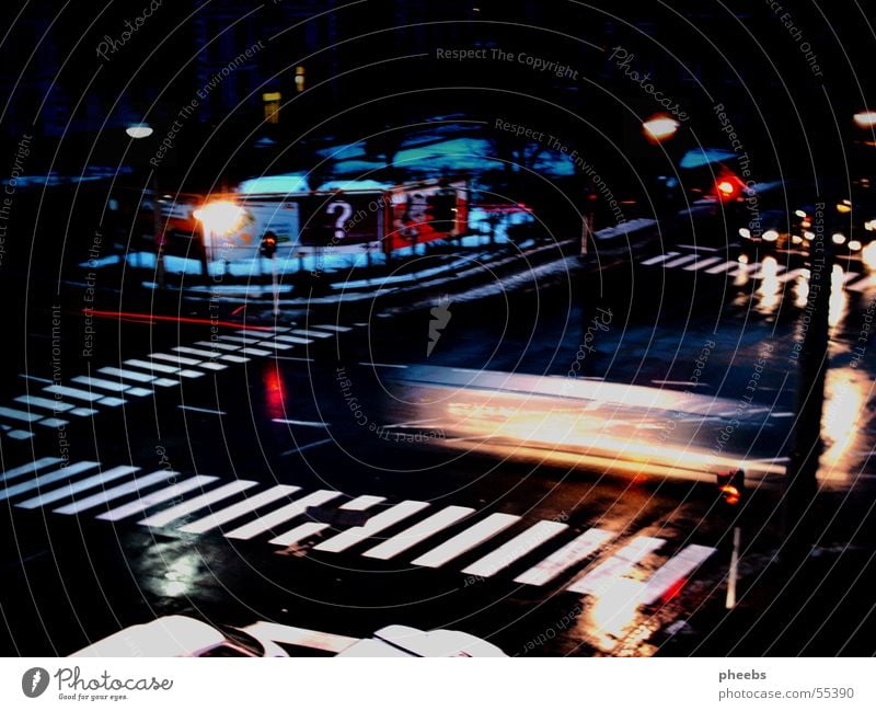 car vs. traffic light Zebra crossing Billboard Traffic light Speed Long exposure Dark Night Mixture Street Light Car vehicles Evening Floodlight Exterior shot