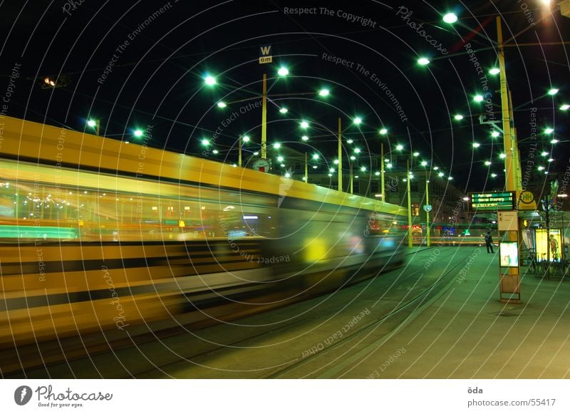 movement #3 Long exposure Light Tram Driving Railroad tracks Jakominiplatz Graz Night Movement Lighting Lamp